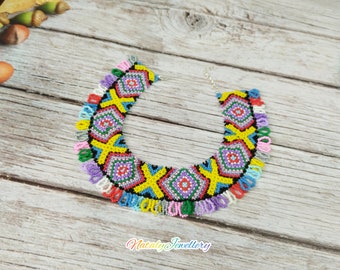 Rainbow choker Hippie gift for girlfriend Glass beads necklace Boho choker Boho gift for her