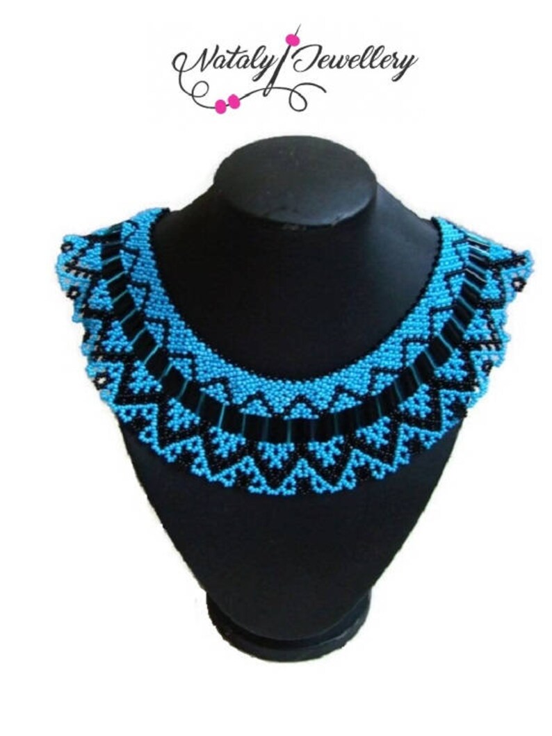 Blue black seed bead necklace image 2