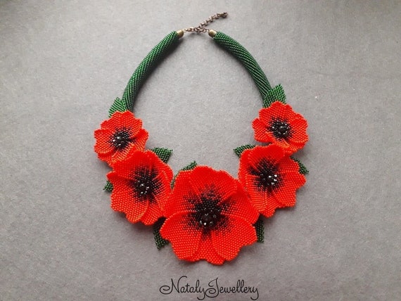 Eco friendly necklace red poppy