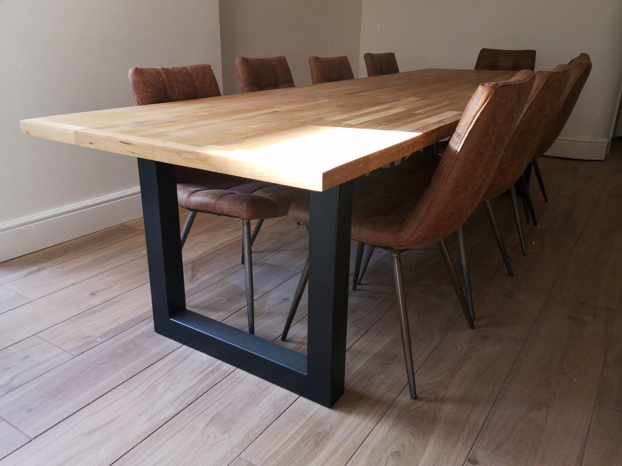 Dining Table Metal Legs In Solid Oak Wood Thickness 4cm KASTLE