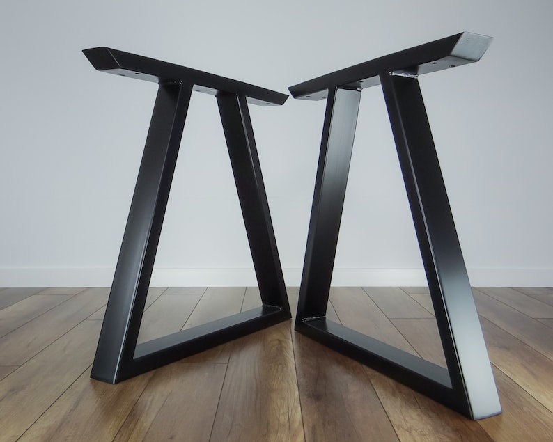 Metal Dining Table Legs set of 2 triangle-shape. Modern Steel Table Legs. Industrial Table Base. Iron Legs for Live Edge image 6