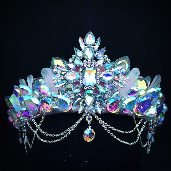 Iridescent Gem Crystal Crown Aurora Moon Headpiece Festival 