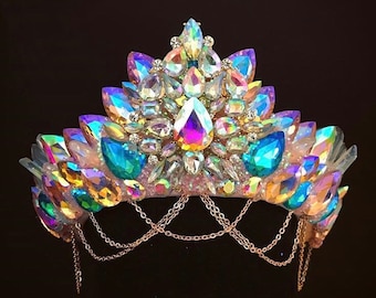 Customised Iridescent Gem Crown Mermaid Crown Crystal Crown Headpiece Fairy Queen