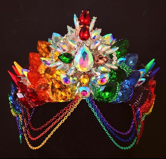 Rainbow Pride Crown Mermaid Crown Gem Crown Crystal Crown  display picture 3