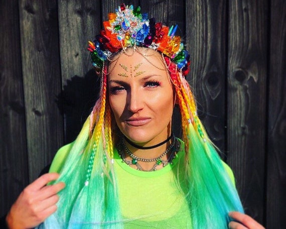Bespoke hand stitched rainbow iridescent headpiece Bespoke | Accessories | Bespoke Hand Stitched Rainbow  main image 4
