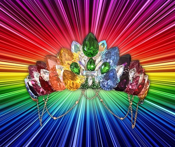 驚きの価格 Rainbow Crown Gem Crown Colouful Queen Rave Festival Mermaid ピンズ・ピンバッジ・缶バッジ