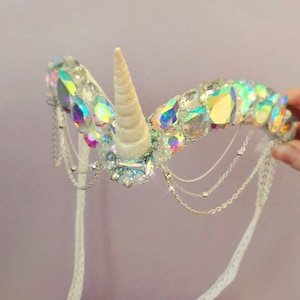 Unicorn Crown Elven Mermaid Crown Iridescent Gem Crystal Crown Festival Rave Headpiece