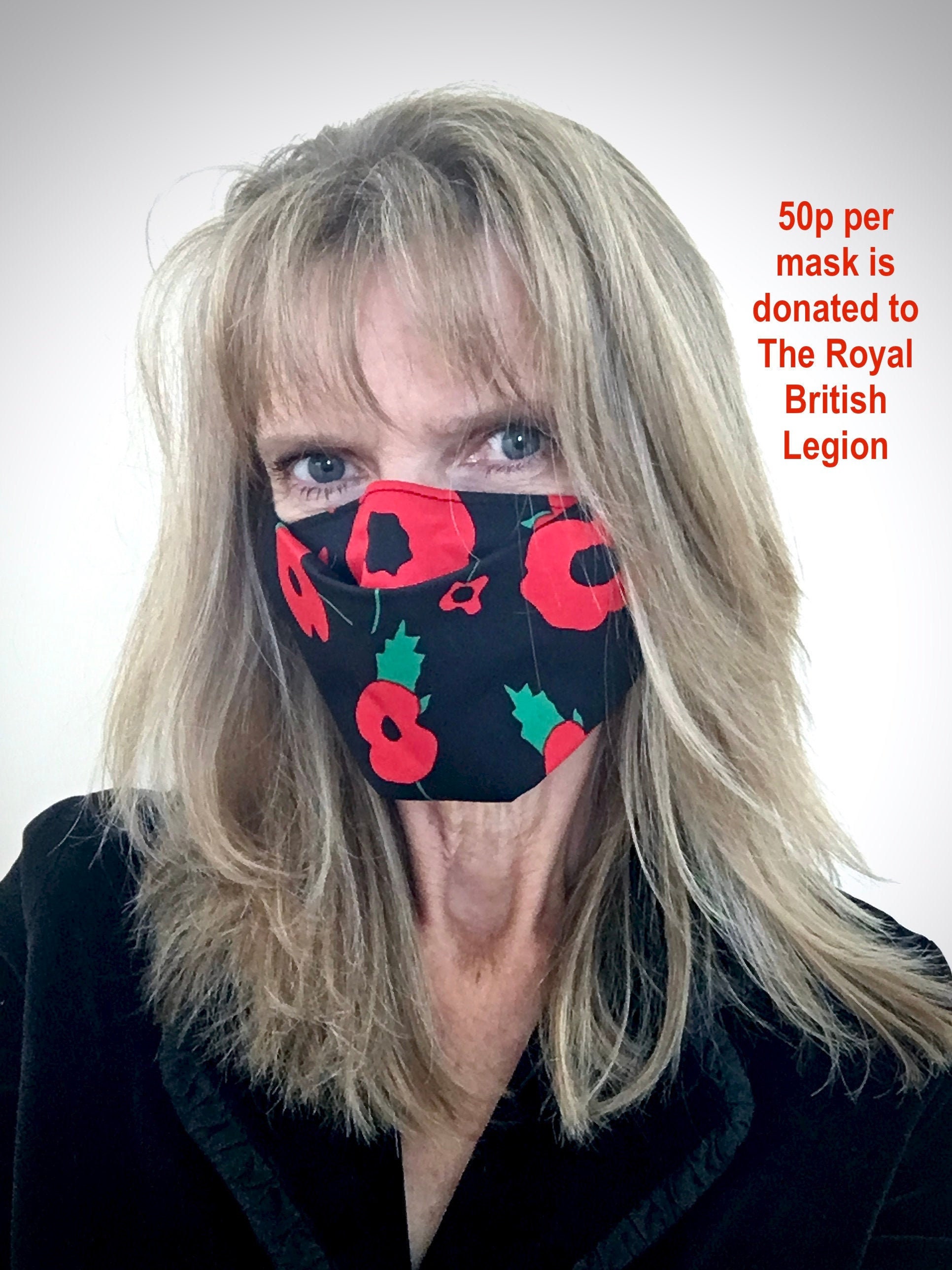 REMEMBRANCE POPPY on BLACK face covering/mask3 layers Etsy