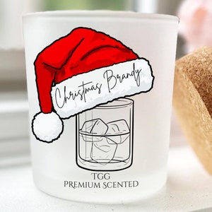 Holiday Brandy Scented Candle with Wood, Leather, Patchouli, Vanilla | Frosted Glass, 8 oz, Unforgettable Scent, Custom Candle Art