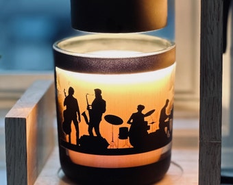 Jazz Band Candle - Musician Gift | 14 oz Glow Through Candle, Jazz Gift, Custom Engraved Candle Lid, Luxury Candle Art