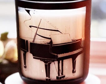 Piano Teacher Gift - Engraved Piano Candle - 14oz Glow Through Candle - Unique Candle Art  - Music Lover Gift - Engraved Lid - Candle Artist