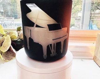 Engraved Piano Candle - Piano Teacher Gift - Glow Through Design - No Label Large 14oz Candle with Engraved Lid - Music Lover Gift