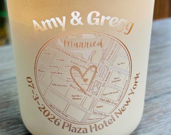 Vela personalizada com mapa – Vela gravada para aniversário, primeiro encontro, local do casamento: Nomes e data