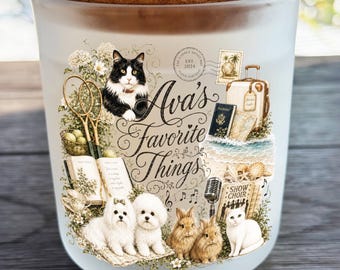Personalized Favorite Things Candle,  Specify Your Favorite Things Printed on Your Candle,  Vintage Design,  My Favorite Things Candle Art
