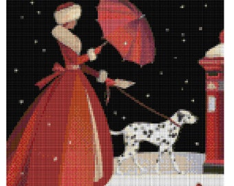 Christmas Lady and Dalmatian cross stitch kit
