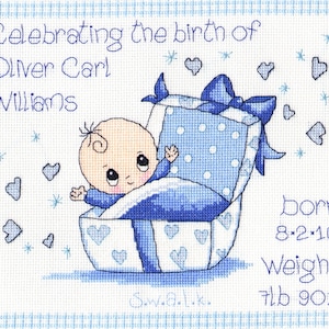 SWALK - baby boy birth sampler cross stitch kit