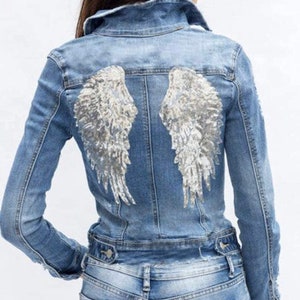 Denim Jacket With Angel Wings / Denim Jacket With Sequins | Etsy