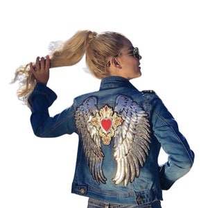 Denim Jacket With Angel Wings / Denim Jacket With Sequins - Etsy