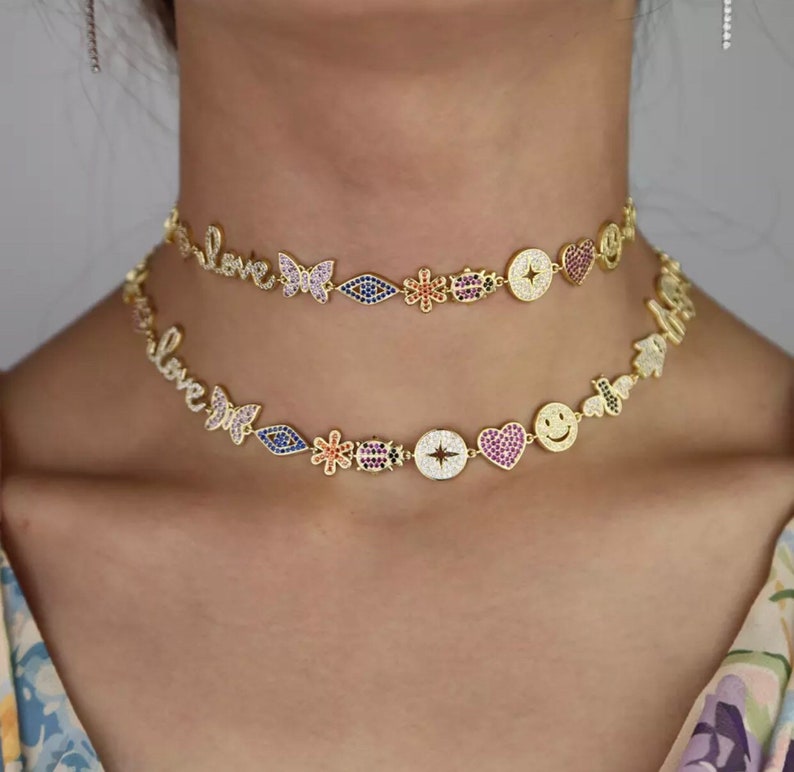 Initial necklacechoker with mother-of-pearl letterbead necklace with letter
