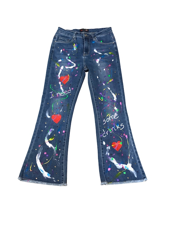 Jeans corazon/pantalones vaqueros pintados Etsy España