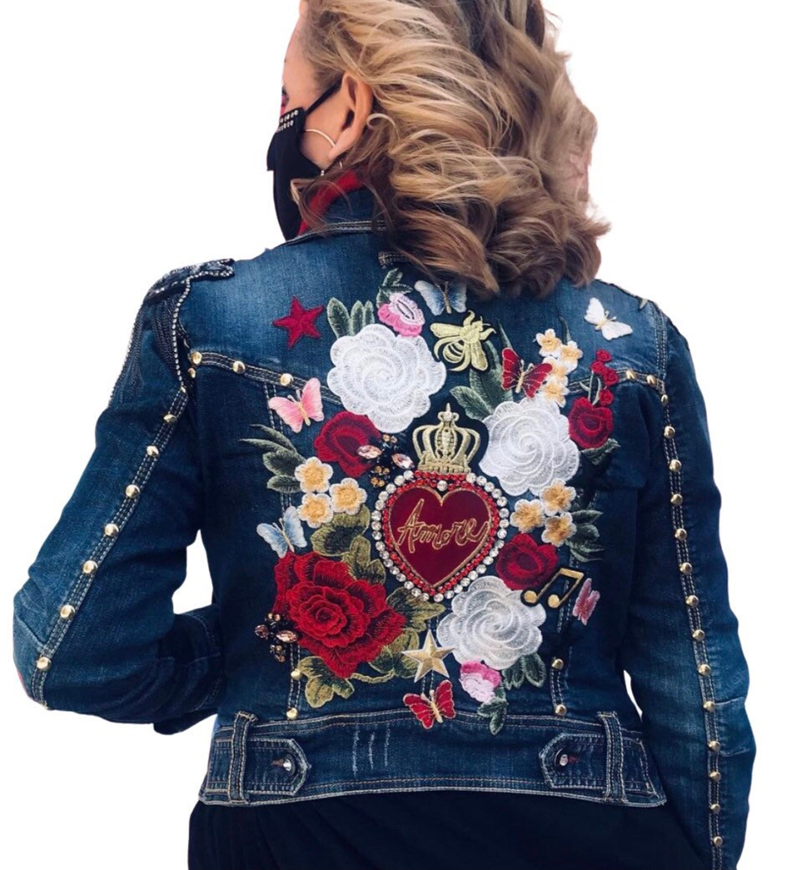 Denim Jacket Flowers Studs / Denim Jacket Hearts and Etsy