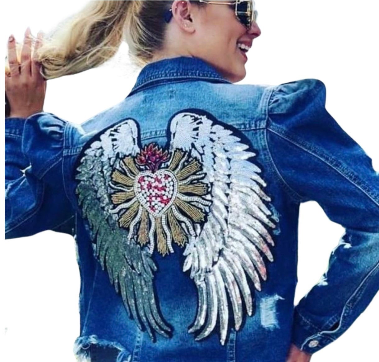 En consecuencia periscopio gritar Chaqueta vaquera alas angel /Cazadora denim alas lentejuelas y - Etsy México