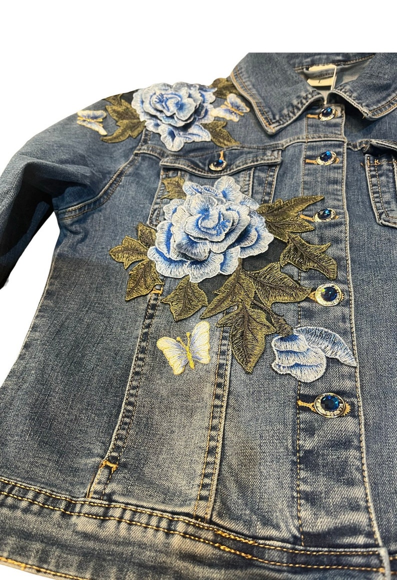 Customized Denim Jacket With Flowers and Butterflies/embroidered Denim ...