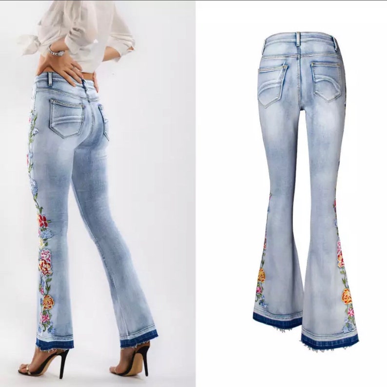 Women's Embroidered Jeans/women's Bell-bottom - Etsy