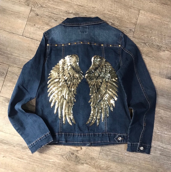 Angel Wings Denim Jacket Ligth Blue Denim Jacket With Patches