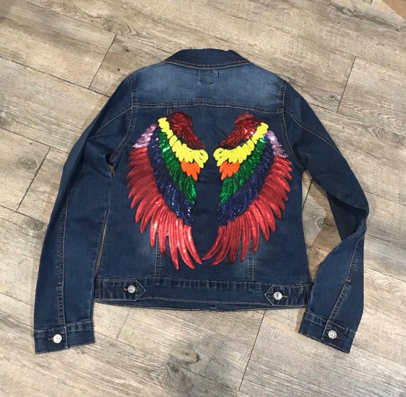 Chaqueta vaquera alas lentejuelas multicolor | Etsy México