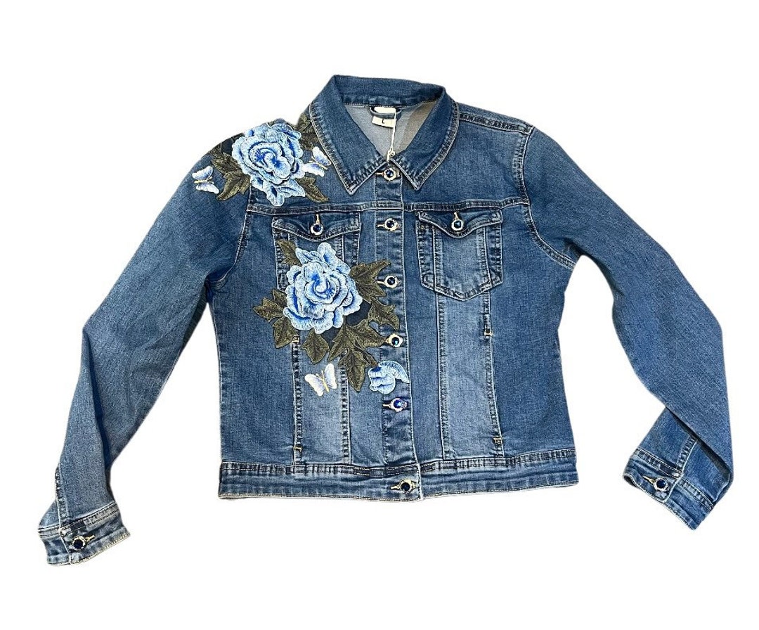 Customized Denim Jacket With Flowers and Etsy
