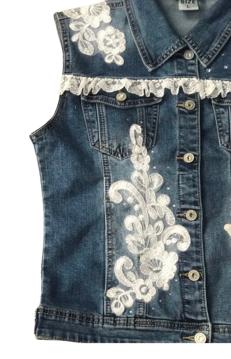 Lace Denim Vest / Denim Vest Lace / Large Size Vests Etsy