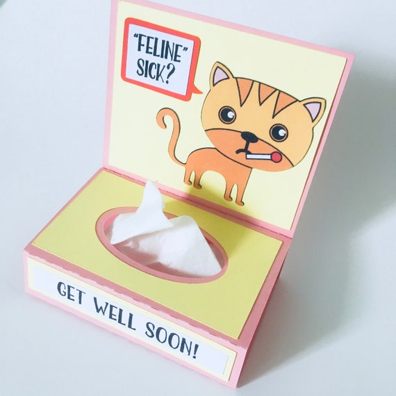 Get Well Soon Carte De Chat Malade Felin Carte 3d Stand Up Etsy France