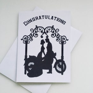 Biker Wedding card, motorcycle wedding card in black and white, Romantic bikers card, biker theme wedding day card. image 1