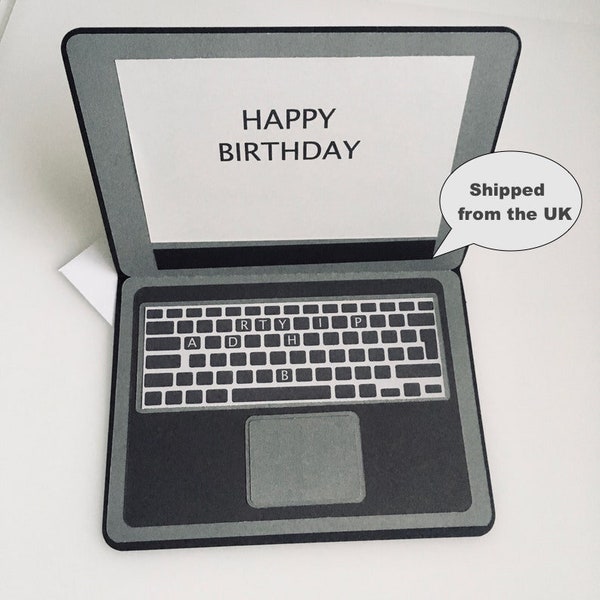 Computer-Geburtstag, Weihnachtskarte, Geeky-Geburtstagskarte, Laptop-Grußkarte, handgemachte Geburtstagskarte für Computer-Fan, Nerdy-Geburtstagskarte