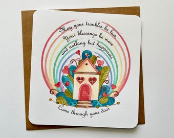 Rainbow new home greeting card, Welcome to your new home card, welcome to your new home colourful housemoving card