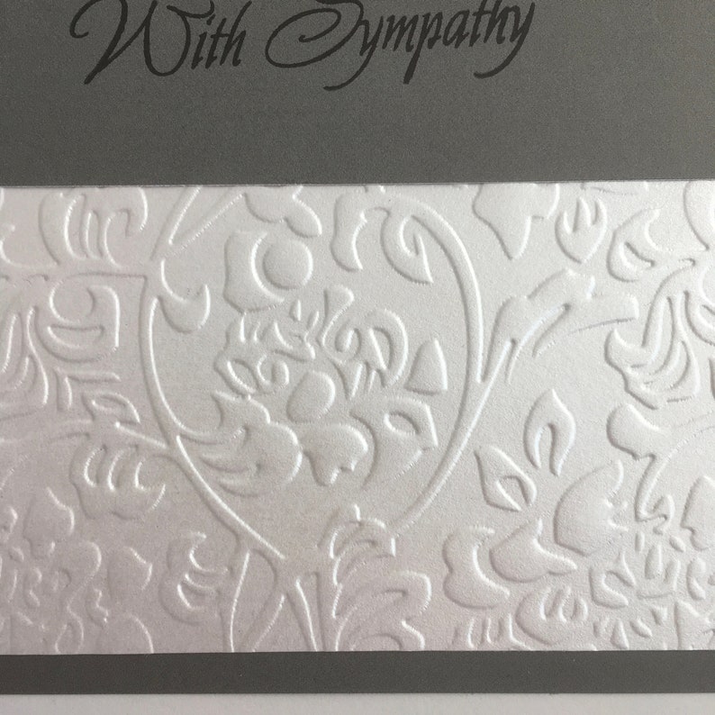 sorry for your loss thinking of you dark grey and white with sympathy embossed card Bereavement card Hand made loss and grieving card.