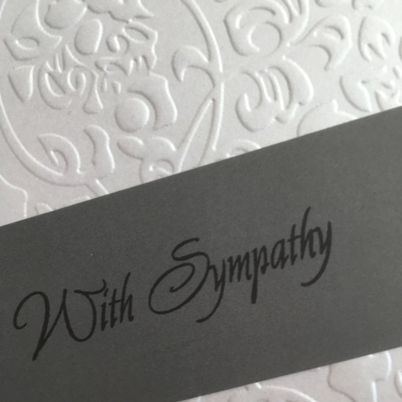 sorry for your loss thinking of you dark grey and white with sympathy embossed card Bereavement card Hand made loss and grieving card.