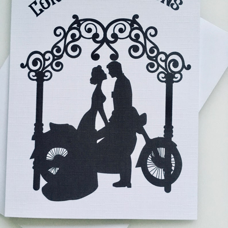 Biker Wedding card, motorcycle wedding card in black and white, Romantic bikers card, biker theme wedding day card. image 6