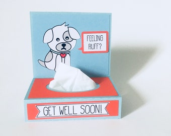 Get Well Soon Feeling Ruff Dog card, Funny 3D card with tissue box,