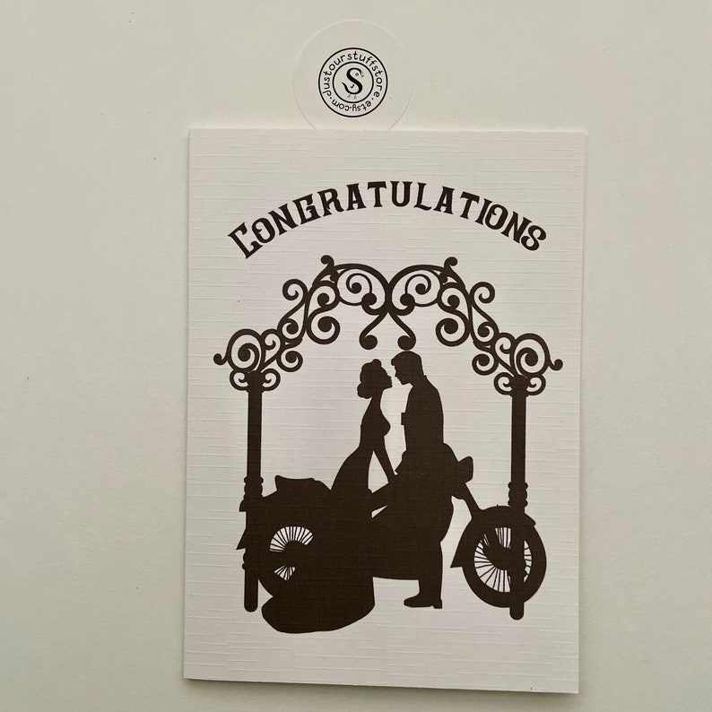 Biker Wedding card, motorcycle wedding card in black and white, Romantic bikers card, biker theme wedding day card. image 4