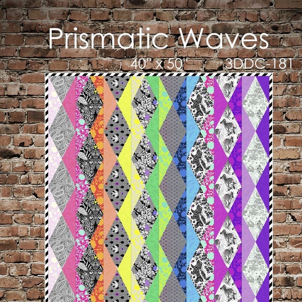 Prismatic Waves Quilt Pattern by Carl Hentsch of 3 Dog Design Co. featuring Tula Pink True Colors