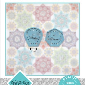 May include: A set of eight mini blossom flower templates for paper piecing. The templates are blue and white with the text "LLC Blossom" on each. The templates are 1 1/2 inches in size.