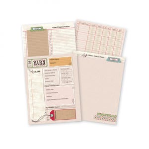 May include: A printable planner page with a vintage aesthetic. The page is titled "Yarn Project Index" and includes sections for yarn colors, project details, and notes. The page is designed for organizing and tracking yarn projects.