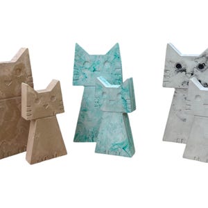 Modern Cat Sculpture Figurine Marbled Cement Hand Poured Feline Home Decor Set Cat Lover Gift One of a Kind Cat Statutes