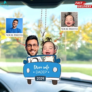 Enfeite de foto personalizado no carro para o pai, cabide de acrílico engraçado e personalizado para dirigir com segurança, ideia de presente para marido, presente de aniversário para o pai