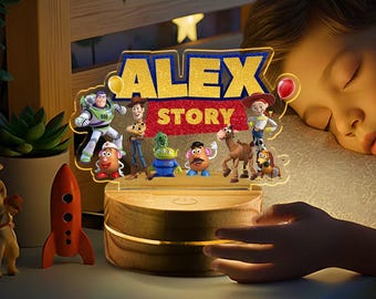 Personalized Toy Story Night Light, LED Acrylic Lamp with Name, Kids Bedroom Decor