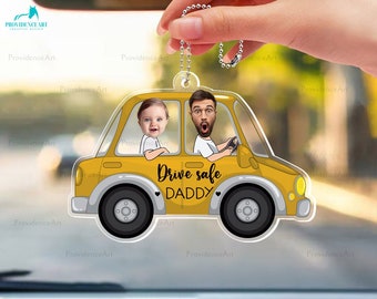 Funny Custom Photo Drive Safe Daddy Ornament For Car, Personalized Birthday Gift Idea for Daddy, Customized Baby Picture Acrylic Hanger