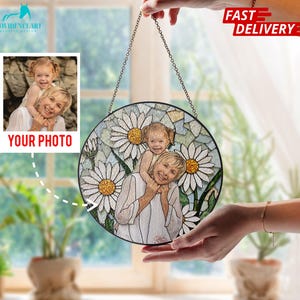 Custom Photo Memorial Glass Suncatcher, Personalized Grandma Stained Glass Suncatcher, Memory Gifts for Loss of Mom