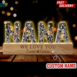 Personalized Flower Night Light: Custom Name Gift for Grandma